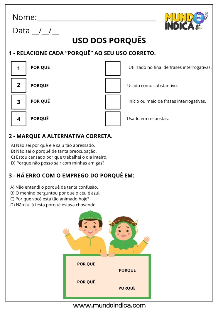 Atividade sobre o Uso dos Porquês 1