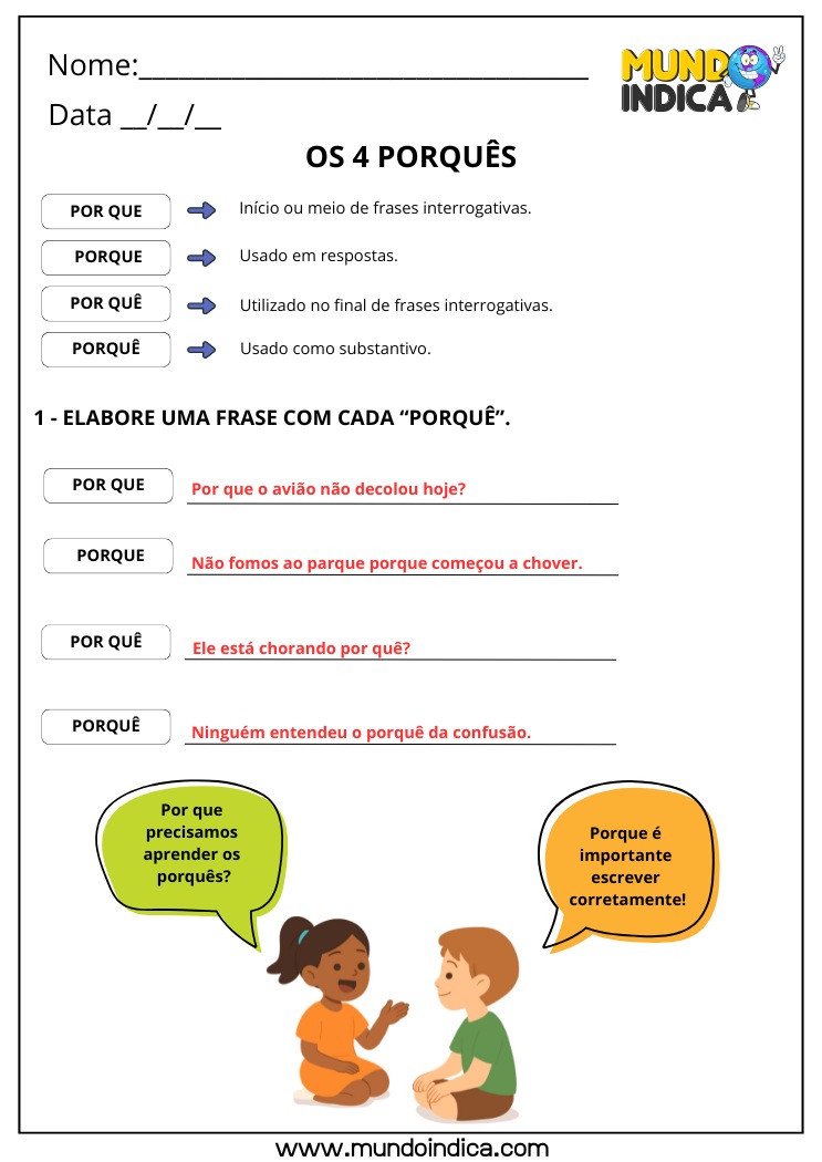 Atividade sobre o Uso dos Porquês 2 com Gabarito