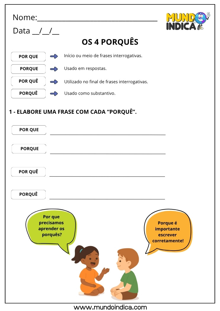 Atividade sobre o Uso dos Porquês 2