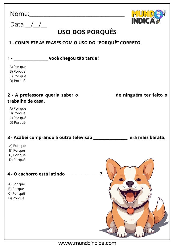 Atividade sobre o Uso dos Porquês 3