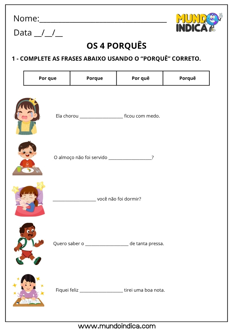 Atividade sobre o Uso dos Porquês 5