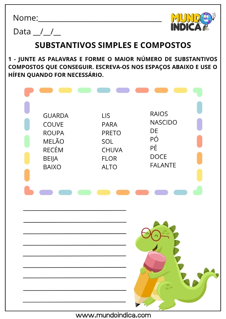 Atividades Forme Substantivos Compostos Juntando as Palavras