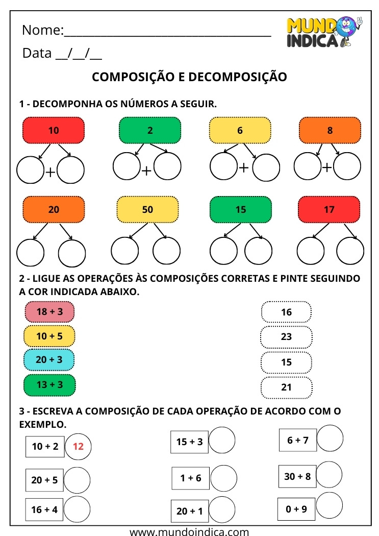 Atividades de Composição e Decomposição para o 1º ano para Imprimir