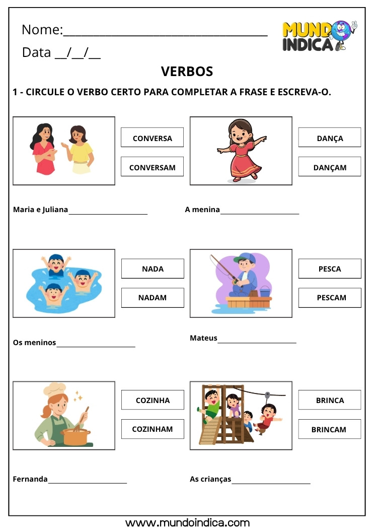 Atividades de Português sobre Verbos para o 3º Ano para Imprimir 1