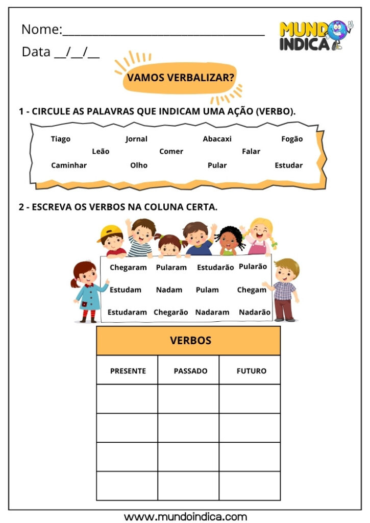 Atividades de Português sobre Verbos para o 3º Ano