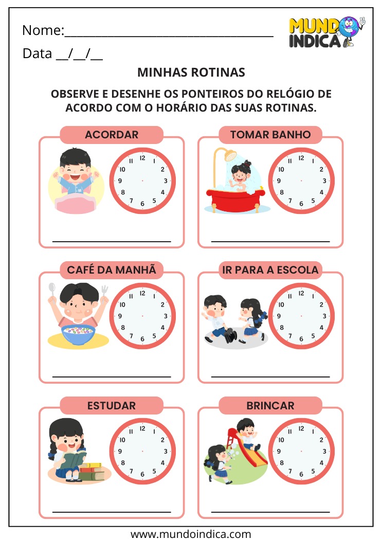 Atividades sobre Medidas de Tempo com Rotinas para 1 Ano para Imprimir