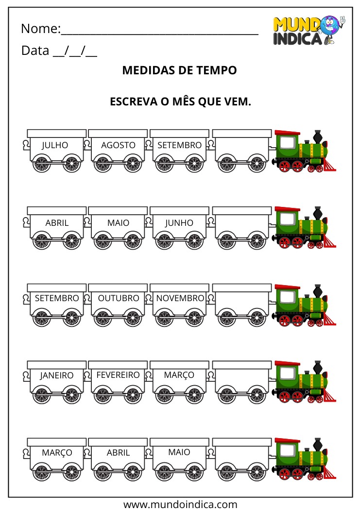 Atividades sobre Medidas de Tempo para 1 Ano com Meses do Ano para Imprimir