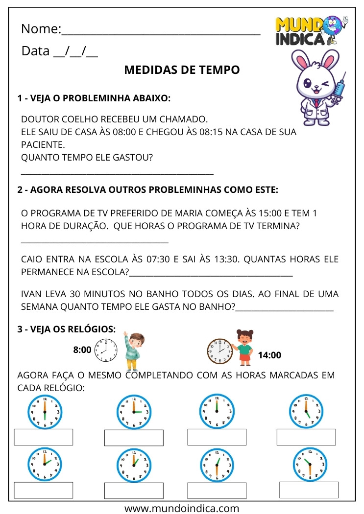 Atividades sobre Medidas de Tempo para 1º Ano para Imprimir