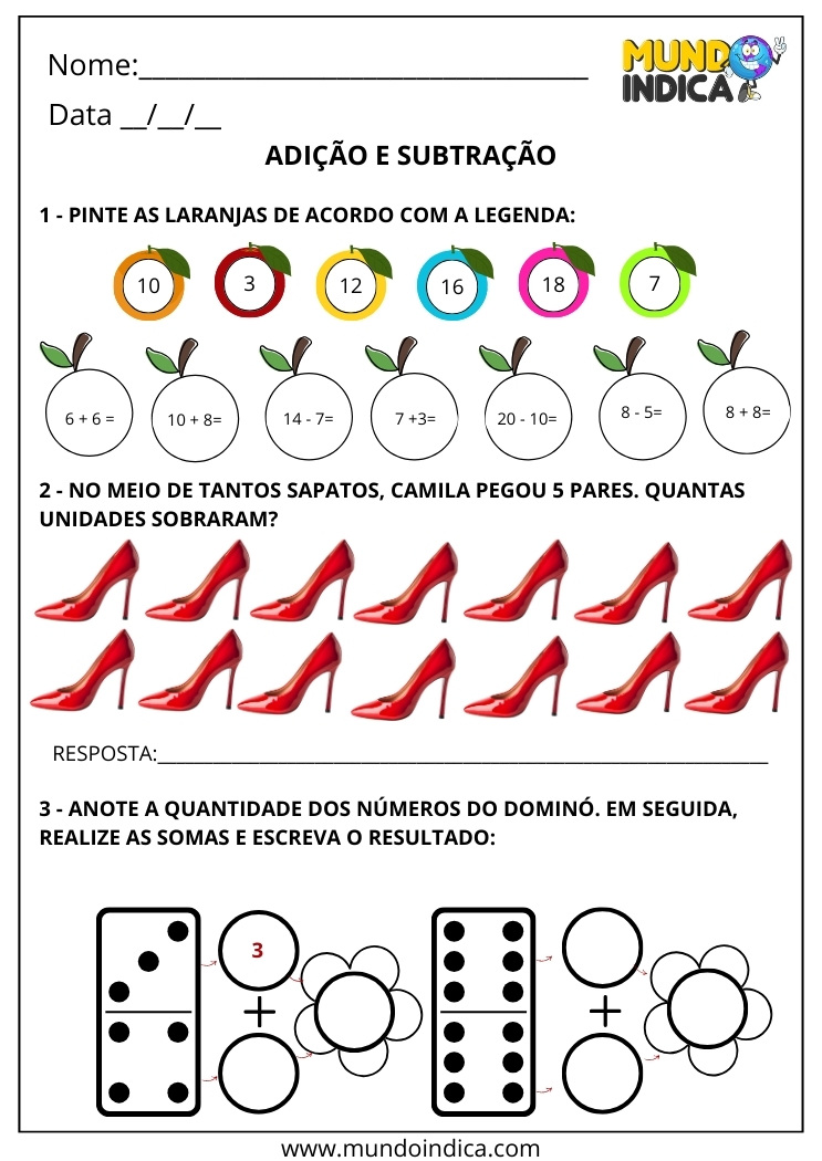 Atividade Lúdica de Adição e Subtração para o 2º Ano para Imprimir