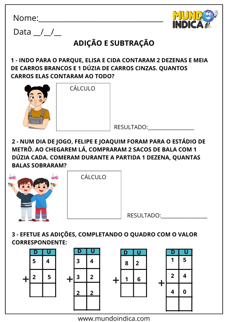 Atividade de Adição e Subtração para o 2º Ano para Imprimir