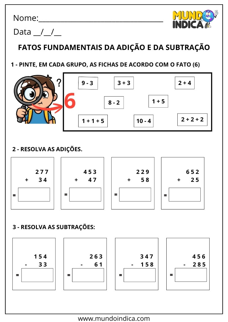 Atividade sobre Fatos Fundamentais da Adição e da Subtração para o 2º Ano para Imprimir 2