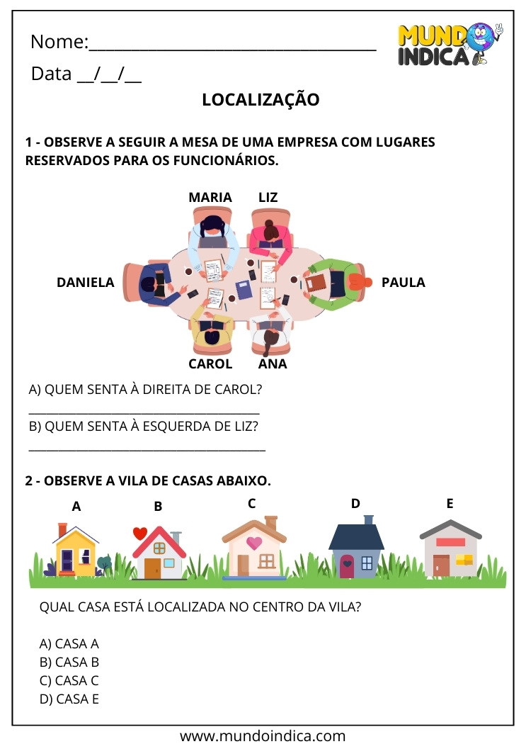 Atividade sobre Localização para 2º ano com Mesa e Posições à Direita e à Esquerda