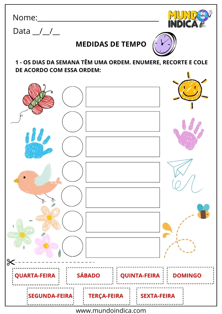 Atividade sobre Medidas de Tempo para 2º Ano Recorte e Cole os Dias da Semana em Ordem