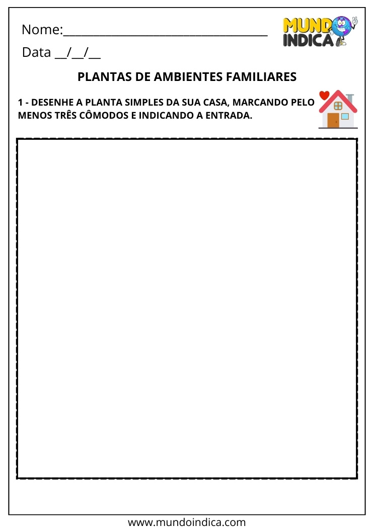 Atividade sobre Planta Simples de Ambientes Familiares para Desenhar a Própria Casa para Imprimir