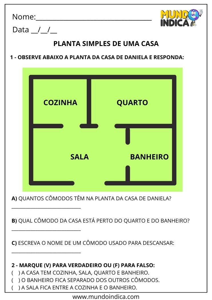 Atividade sobre Planta Simples de uma Casa para Imprimir