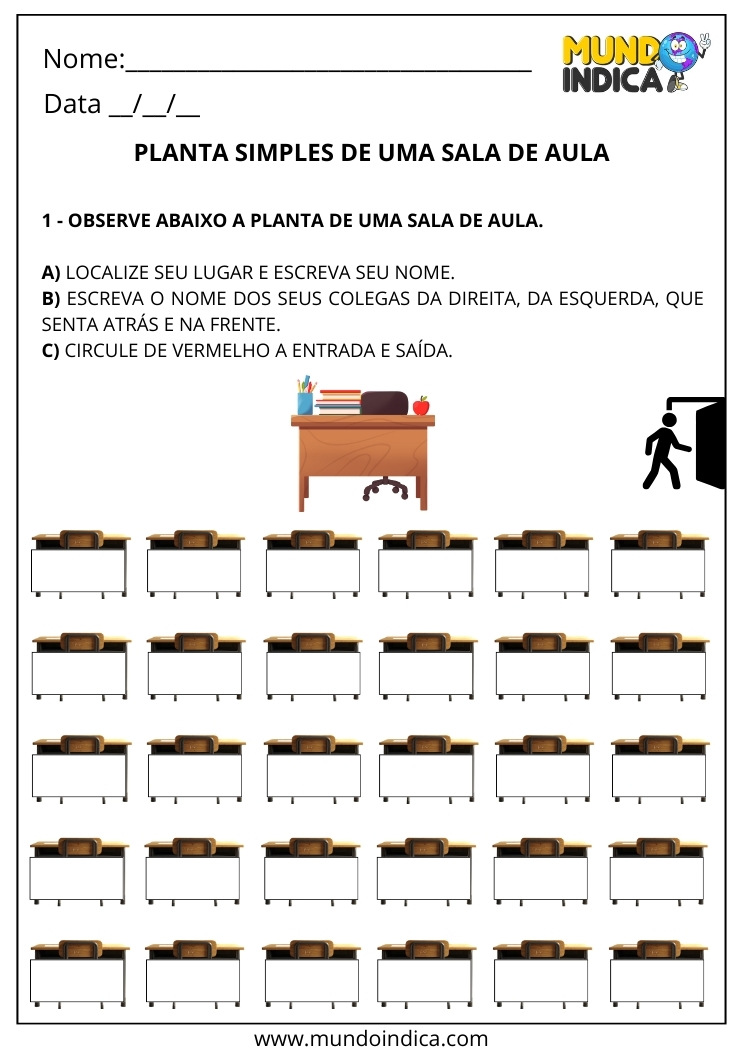Atividade sobre Planta Simples de uma Sala de Aula para Imprimir