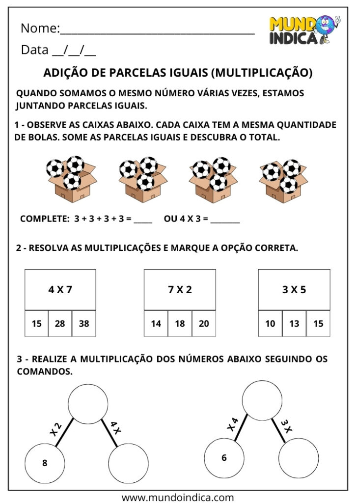 Atividades de Multiplicação (Adição de Parcelas Iguais) para o 2º Ano