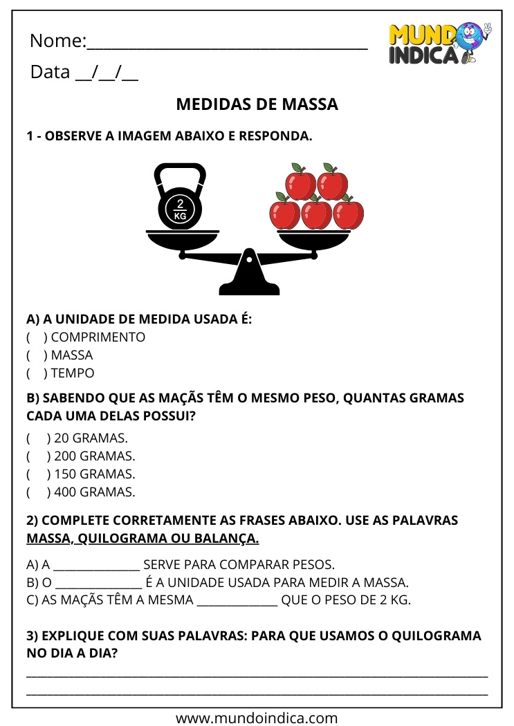 Atividades sobre Medidas de Massa para o 2º Ano