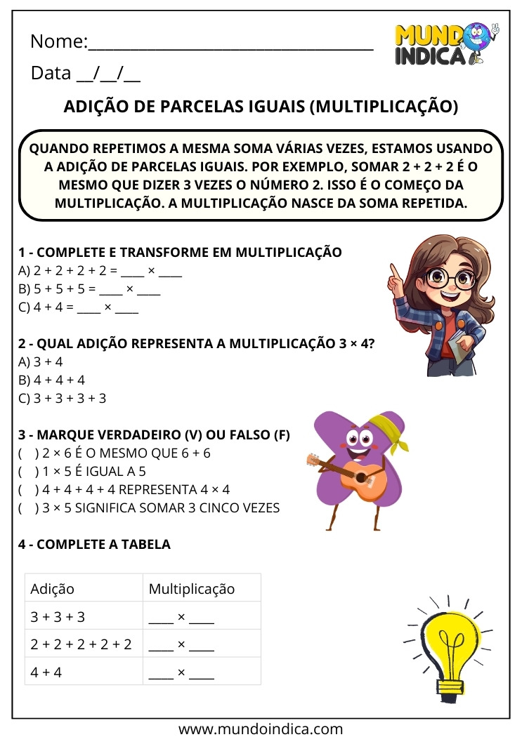 Exercícios de de Multiplicação (Adição de Parcelas Iguais) para o 2º Ano para Imprimir