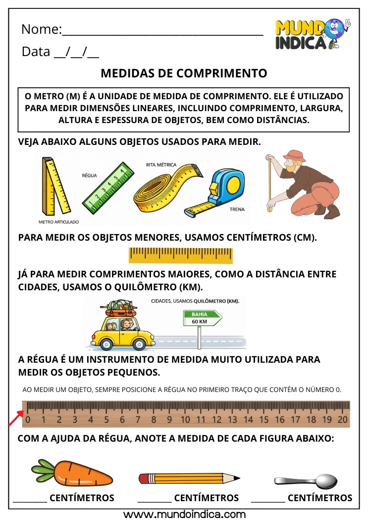 Atividade de Matemática 3º ano com Instrumentos de Medidas de Comprimento