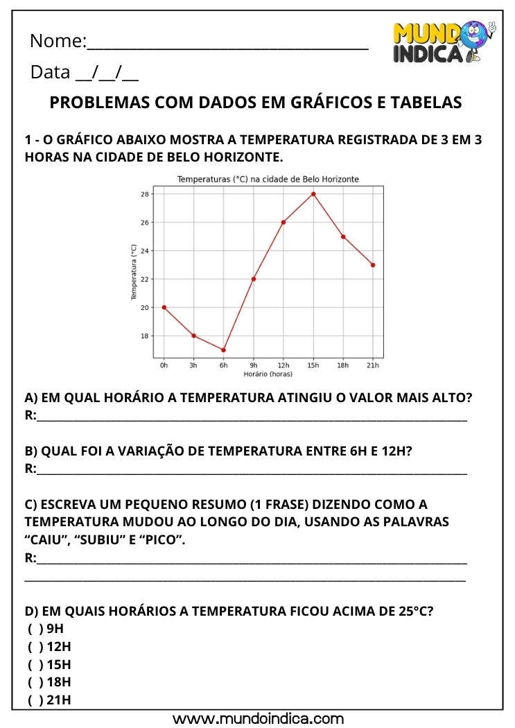 Atividade de Matemática 3º ano com Problemas Envolvendo Gráfico de Linha