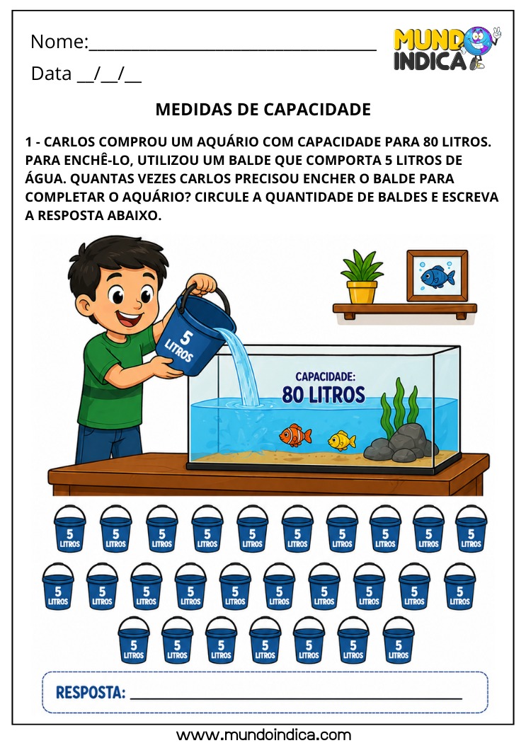 Atividade com Medidas de Capacidade para o 4º Ano com Litros e Divisão em Situações do Cotidiano BNCC