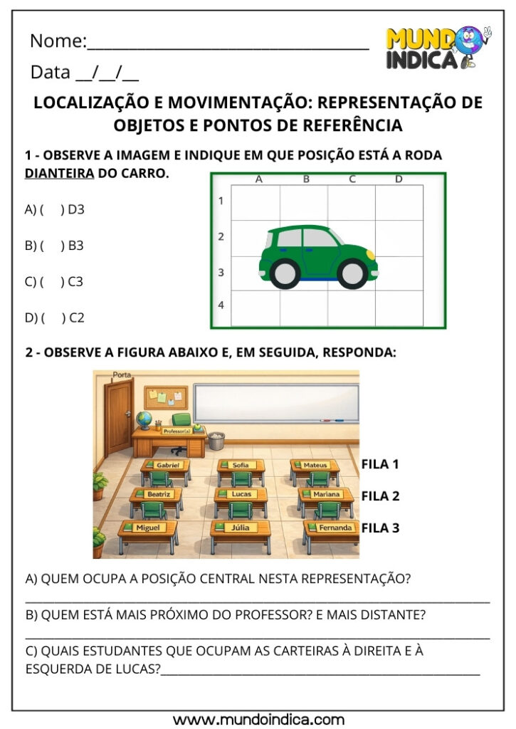 Atividades de Matemática 3º Ano sobre Localização e Movimentação para ...
