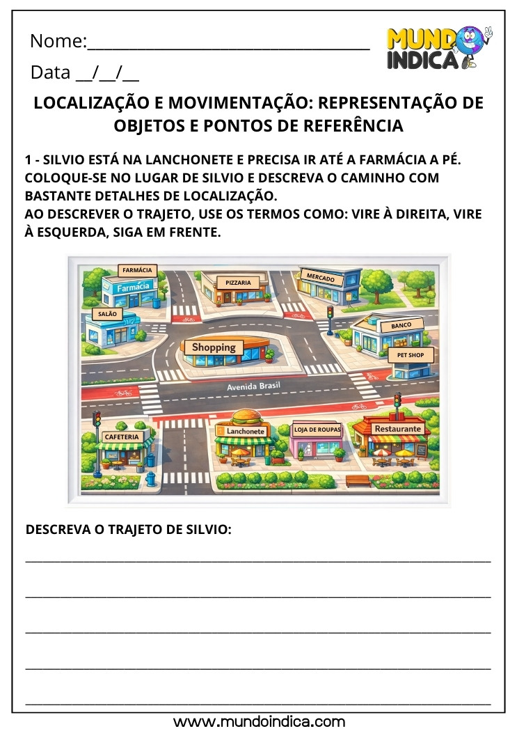 Atividade de Matemática 3º Ano Localização e Movimentação com Mapa da Cidade e Descrição de Trajeto