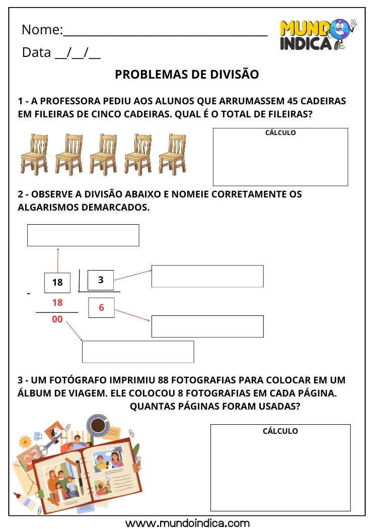 Atividade de Matemática 3º Ano Problemas de Divisão para Imprimir