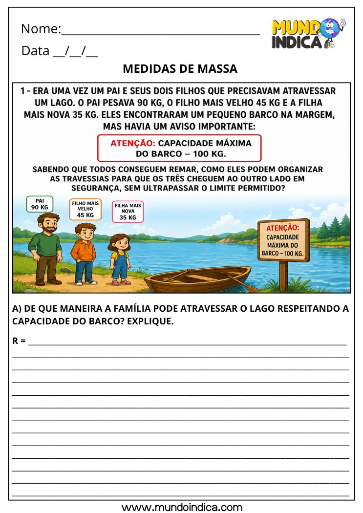 Atividade de Matemática 4º Ano com Desafio de Lógica Envolvendo Medidas de Massa e Capacidade Máxima em Situação do Cotidiano