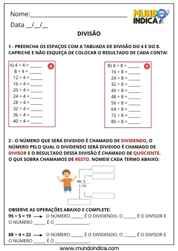 Atividades de Matemática 4º Ano com Contas de Divisão para Imprimir ...