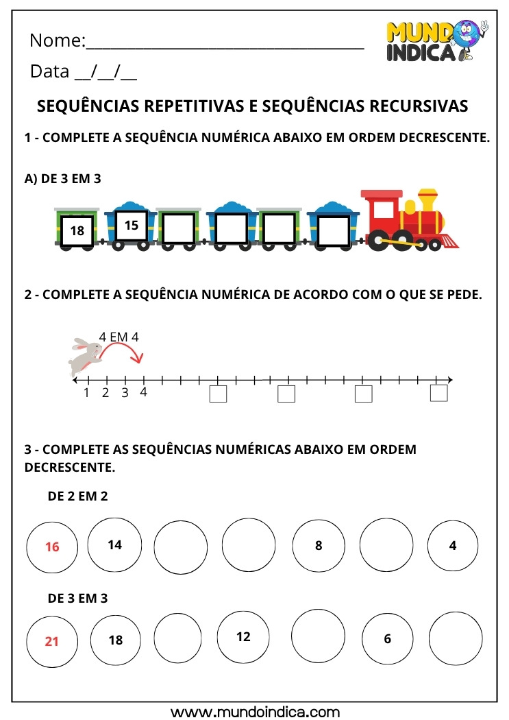 Atividade com Sequências e Regularidades para o 1º Ano