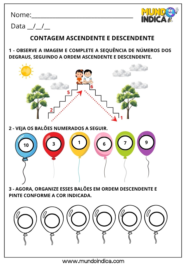 Atividade de Contagem Ascendente e Descendente para o 1º ano