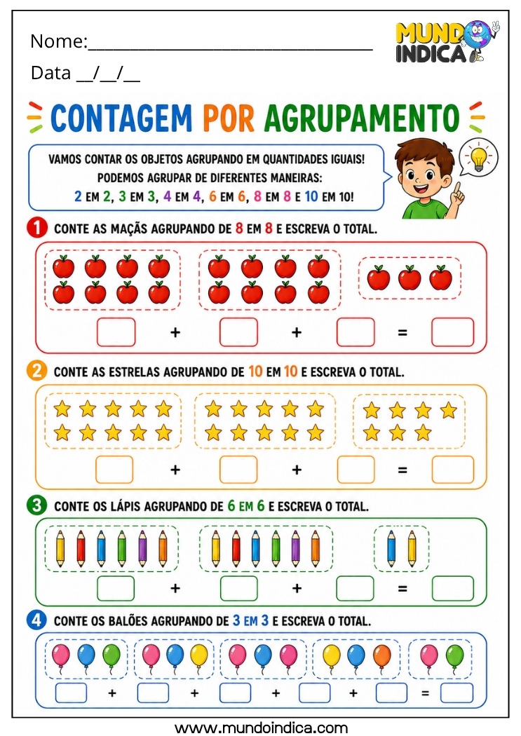 Atividade de Contagem por Agrupamento para o 1º Ano para Imprimir