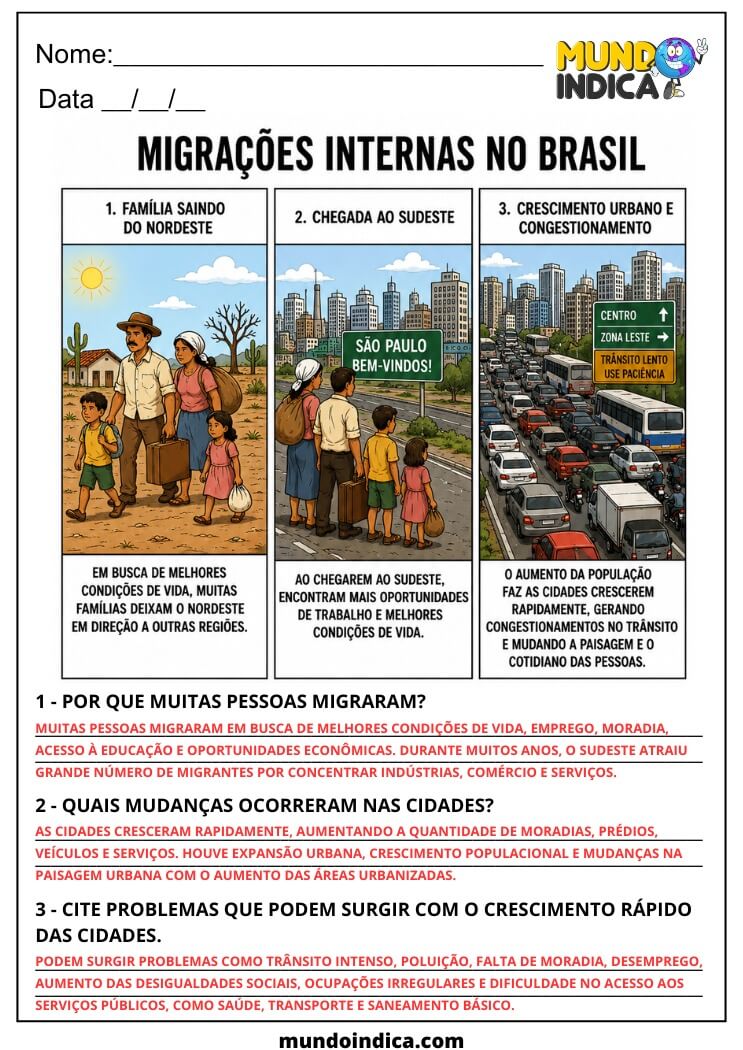 Atividade de Geografia 7º Ano sobre Migrações Internas e Formação Territorial do Brasil (EF07GE02)