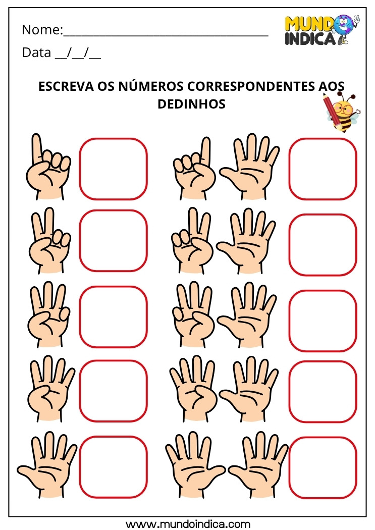 Atividade de Matemática 1º ano com Números e Dedinhos