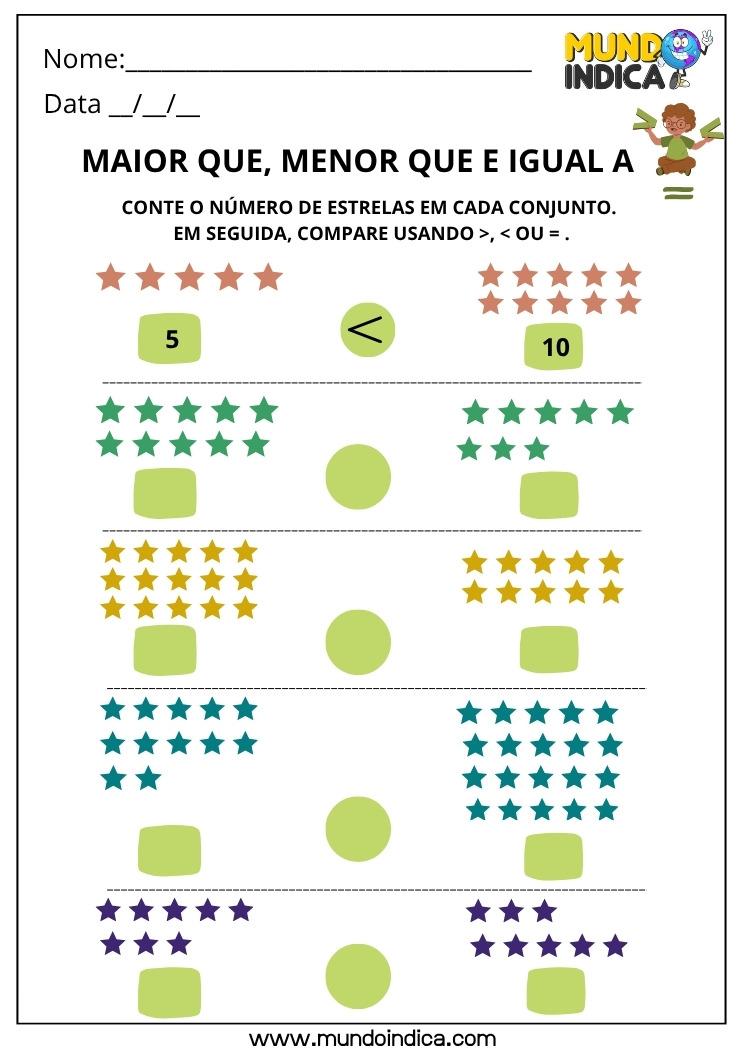 Atividade de Matemática 1º ano sobre Comparação de Quantidades