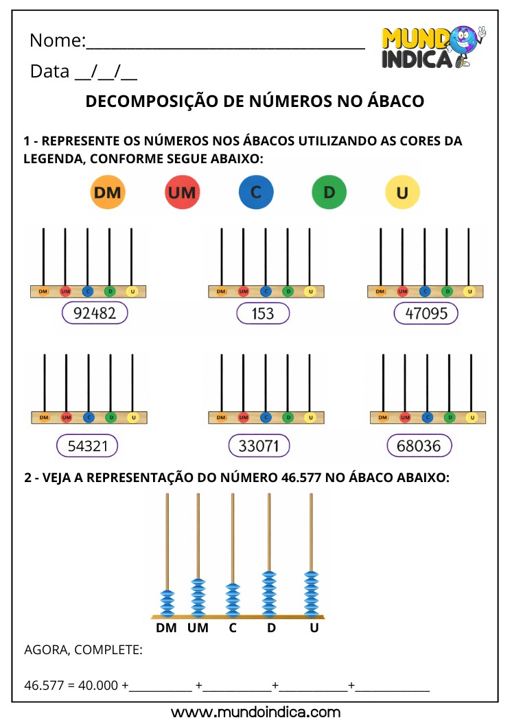Atividade de Matemática 4º Ano com Ábaco e Decomposição de Números BNCC