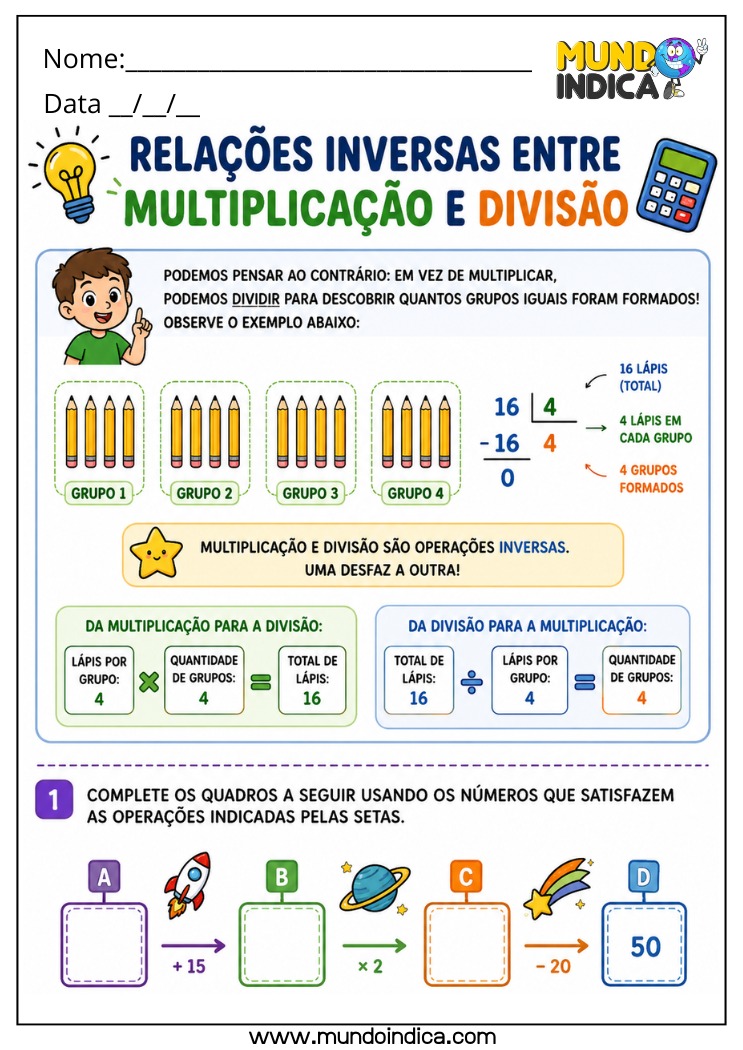 Atividade de Matemática 4º Ano com Agrupamento e Relações entre Multiplicação e Divisão