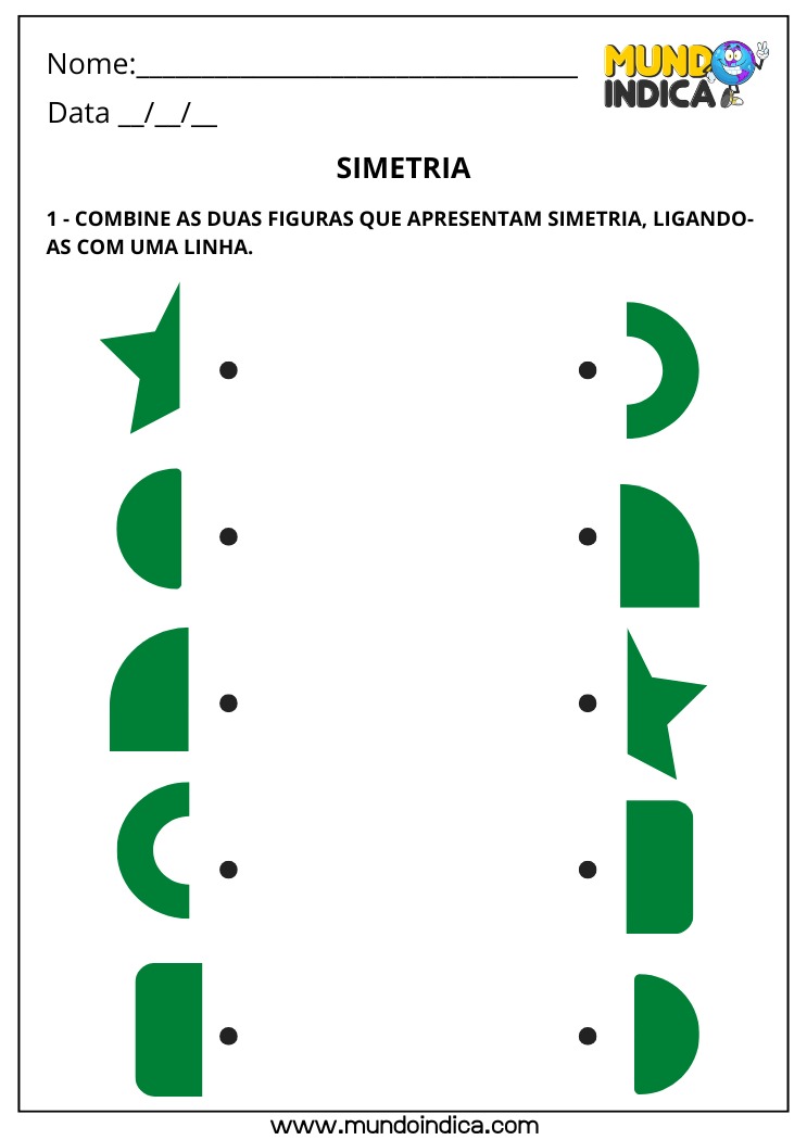 Atividade de Matemática 4º Ano com Associação de Figuras Simétricas para Imprimir