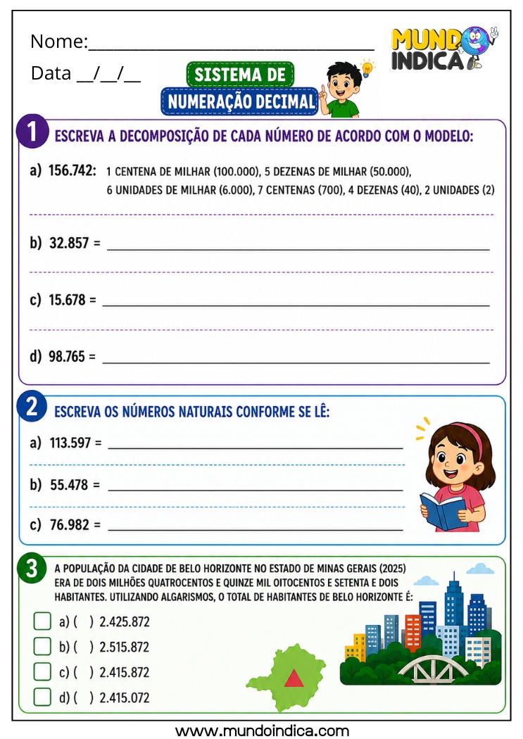 Atividade de Matemática 4º Ano com Decomposição de Números Naturais no Sistema de Numeração Decimal