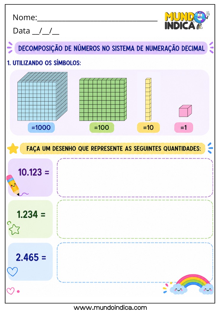 Atividade de Matemática 4º Ano com Decomposição de Números com Material Dourado