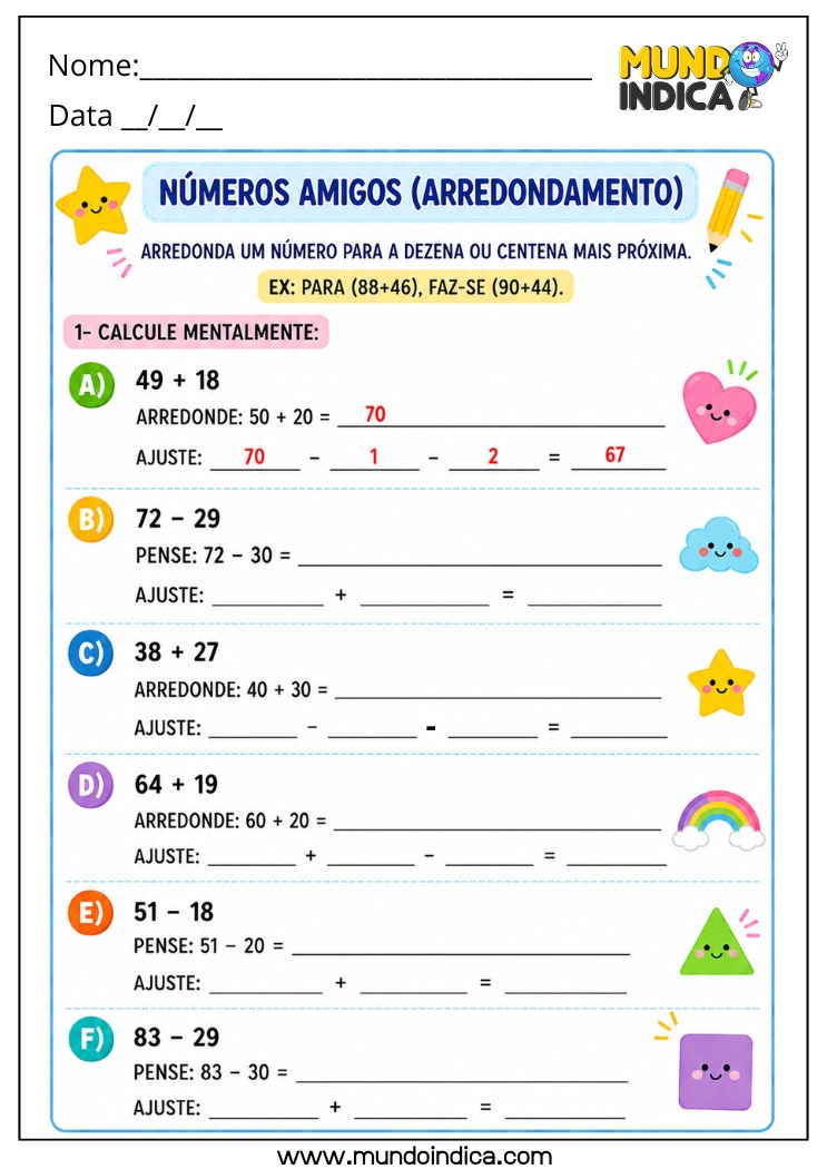 Atividade de Matemática 4º Ano com Estratégia de Arredondamento e Números Amigos para Facilitar o Cálculo Mental