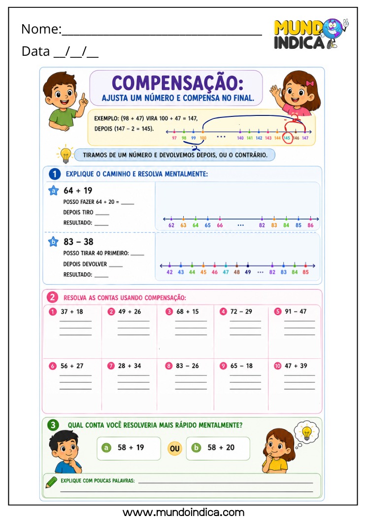 Atividade de Matemática 4º Ano com Estratégia de Compensação para Adição e Subtração no Cálculo Mental