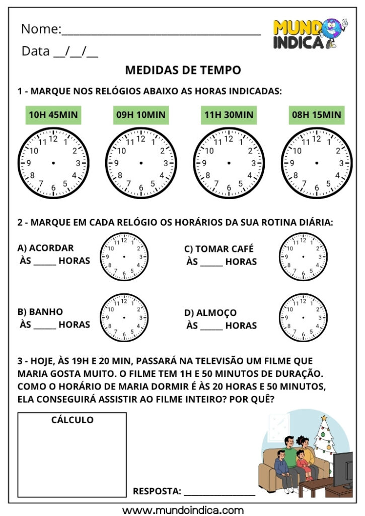 Atividades de Matemática 4º Ano sobre Medidas de Tempo para Imprimir ...