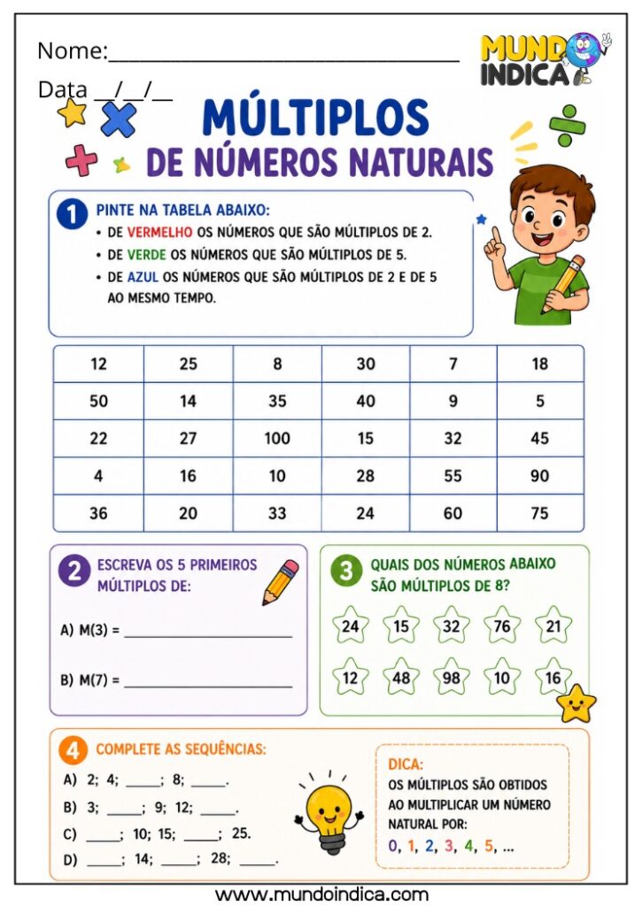Atividades de Matemática 4º Ano sobre Múltiplos de um Número Natural ...