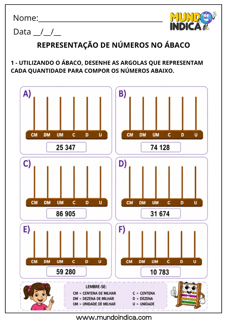 Atividade de Matemática 4º Ano com Representação de Números no Ábaco - Composição e Decomposição BNCC