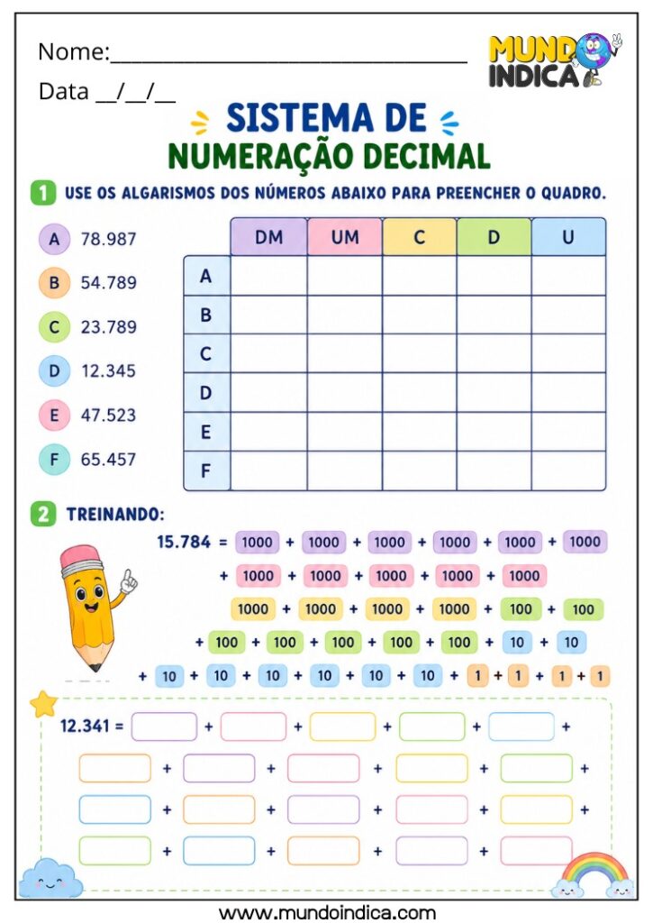 Atividades de Matemática 4º Ano sobre Sistema de Numeração Decimal para ...
