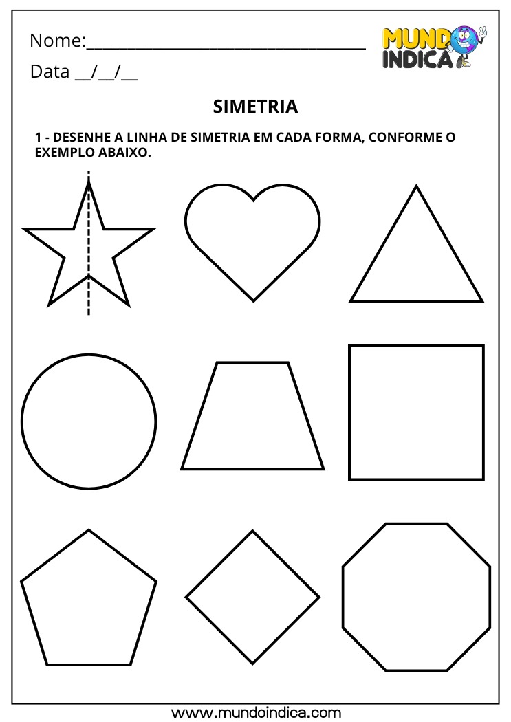 Atividade de Matemática 4º Ano para Desenhar Linhas de Simetria em Figuras Geométricas