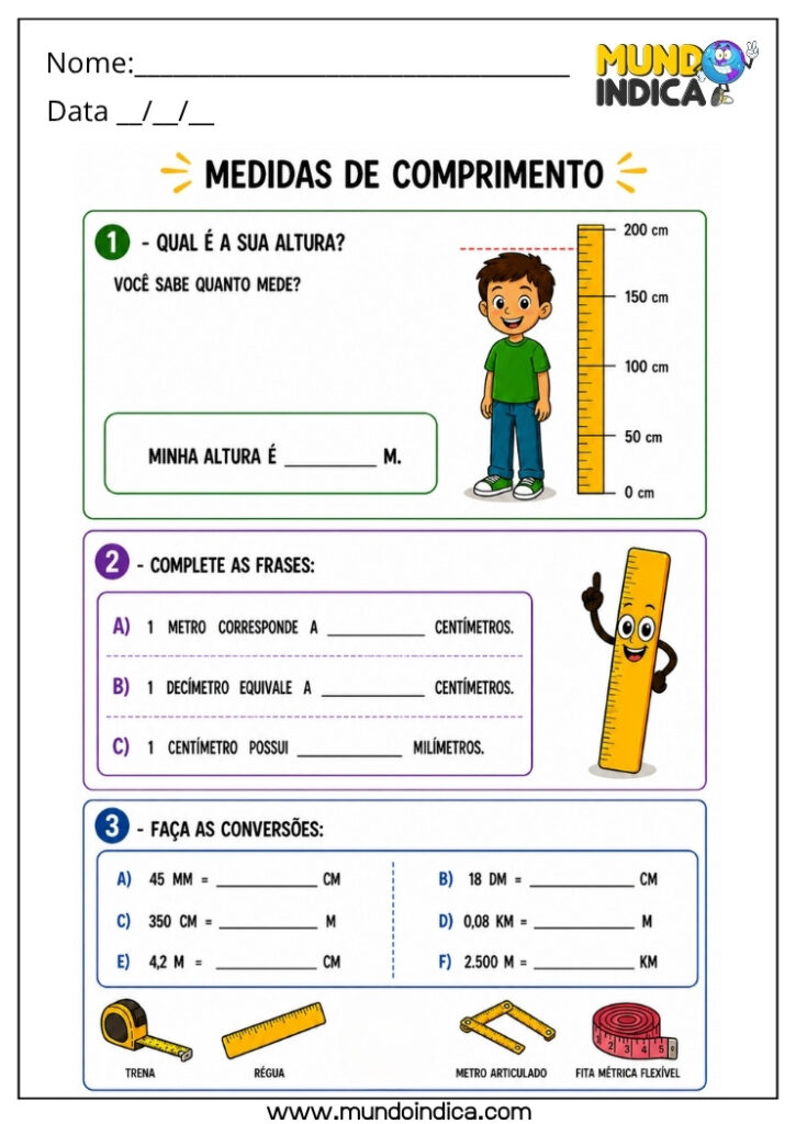 Atividades de Matemática 4º Ano sobre Medidas de Comprimento para ...